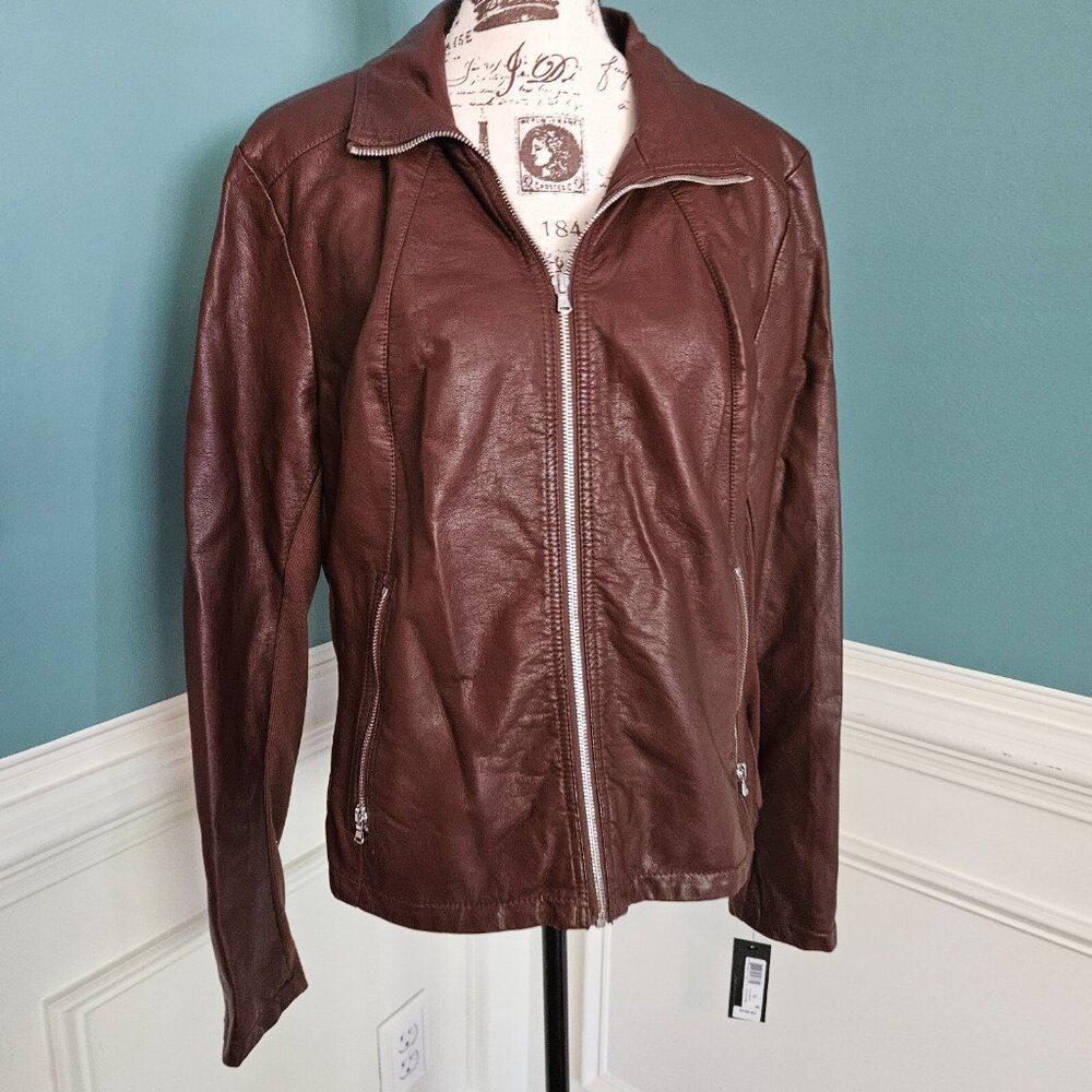 Kenneth Cole Reaction XL NWT NEW Whiskey Brown Faux Leather Coat Jacket